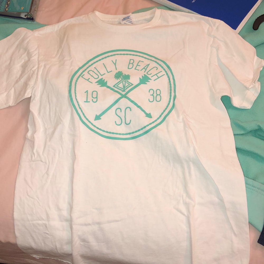 Teal & white Folly Beach shirt